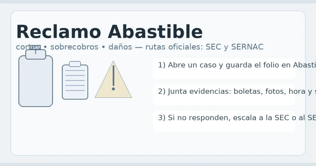 Reclamo Abastible: cortes, sobrecobros y daños — pasos y rutas oficiales (SEC y SERNAC)