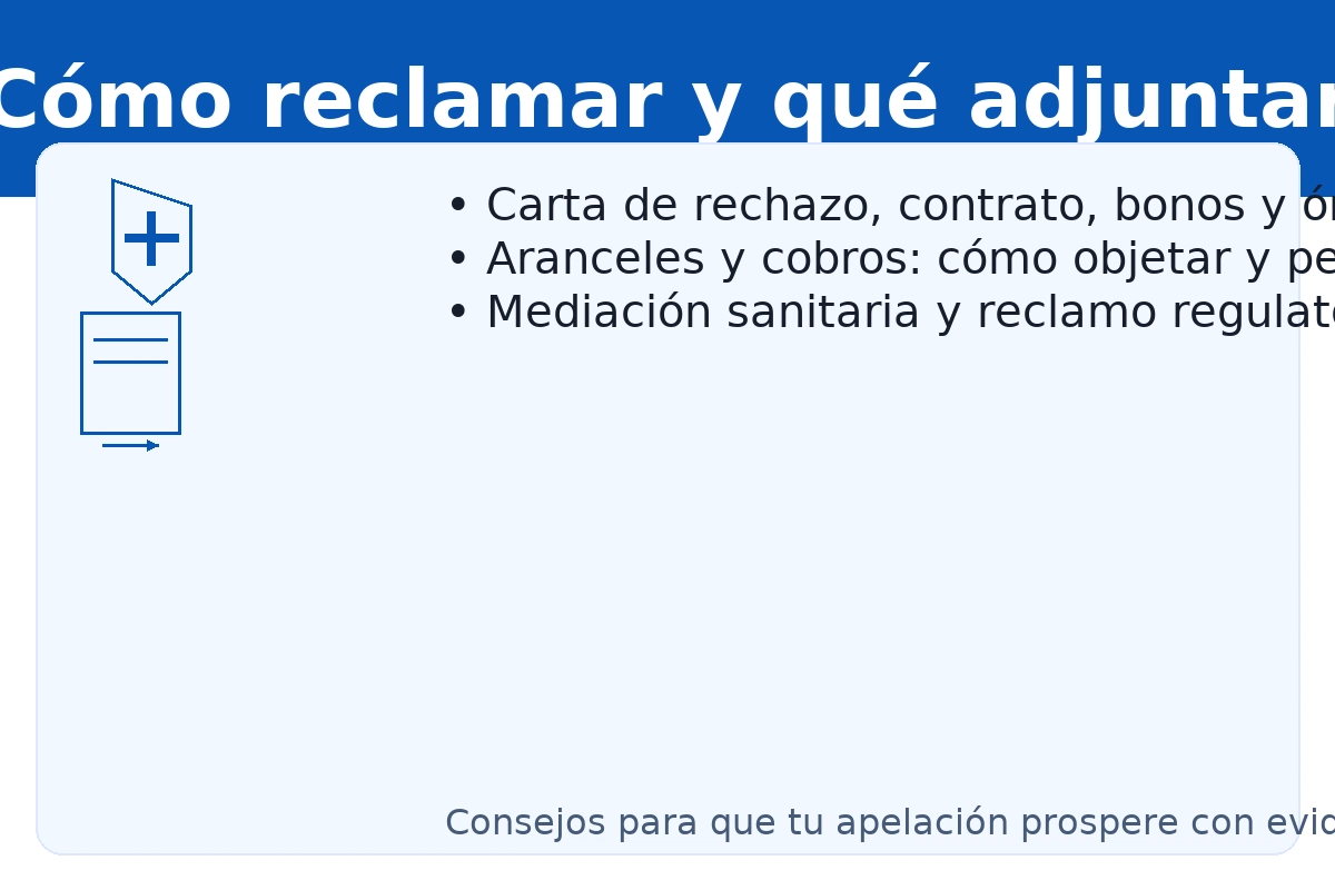 Consalud: cómo reclamar con evidencia (carta de rechazo, contrato, bonos, órdenes médicas) y cuándo escalar a la Superintendencia de Salud