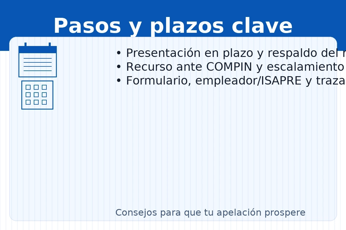 Licencia médica rechazada o reducida: plazos de apelación, documentos y escalamiento a COMPIN/SUSESO