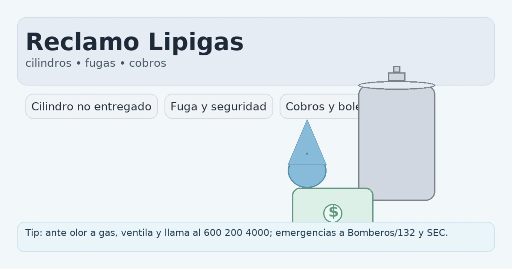 Reclamo Lipigas: cilindros, fugas y cobros — guía en Chile