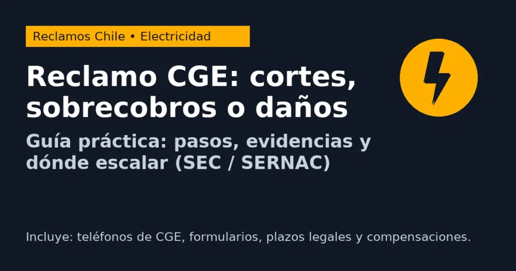 Reclamo CGE: cortes, sobrecobros o daños — guía con pasos, evidencias y dónde escalar (SEC / SERNAC