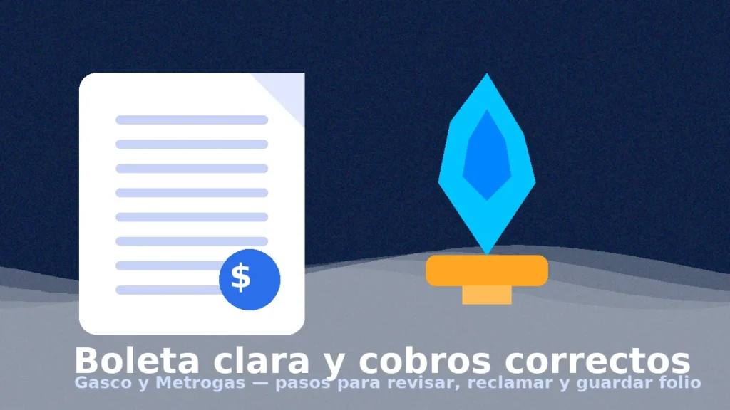 Boleta de gas clara con ícono de llama — cómo revisar cobros y reclamar a Gasco/Metrogas