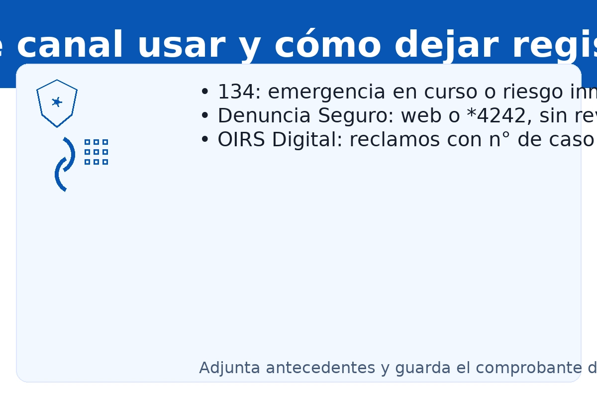 PDI: qué canal usar y cómo dejar registro — 134 para emergencias, Denuncia Seguro anónima y OIRS Digital con número de caso