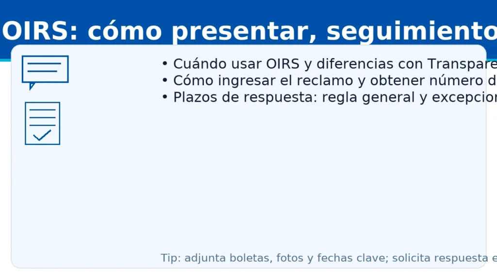Reclamo OIRS: cómo presentar, seguimiento y plazos — canal ciudadano de organismos públicos