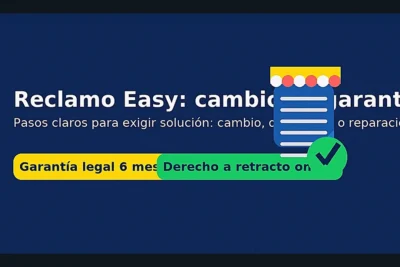 Reclamo Easy en Chile: cambios, devoluciones y garantía legal — guía con pasos claros; badges ‘Garantía legal 6 meses’ y ‘Derecho a retracto online